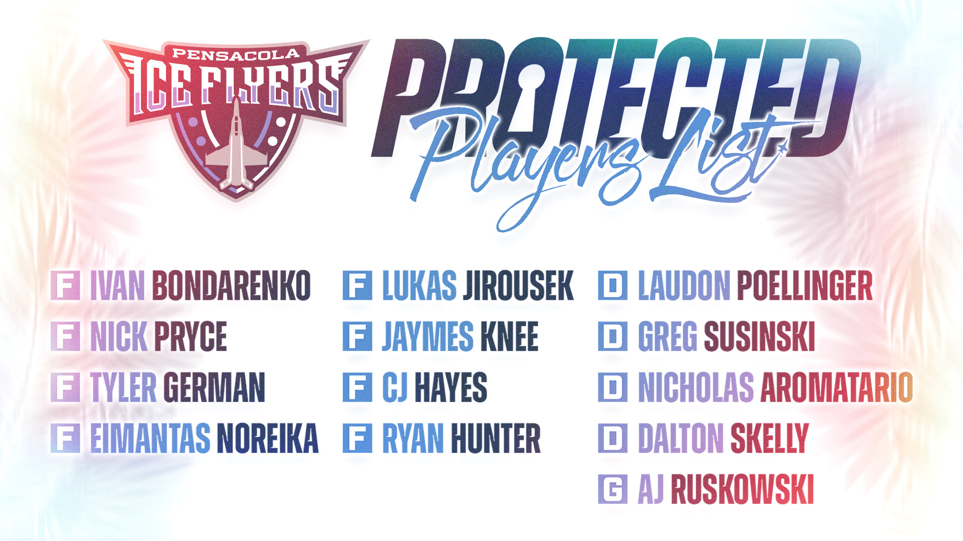 Ice Flyers Announce 2025-26 Protected LISt | Pensacola Ice Flyers